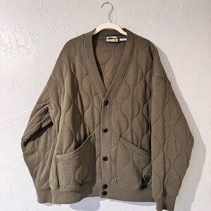 Timberland Quilted Olive Cardigan with Pockets